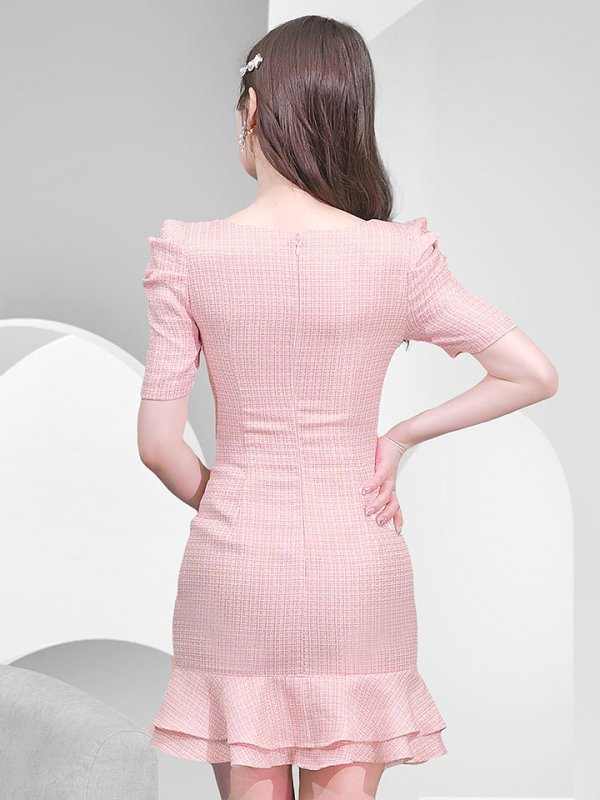 画像6: 【JENNNY】マーメイドドレス/タックスリーブ/パールボタン/谷間見せ/背中隠し/ミニドレス/キャバドレス【S-Mサイズ/1カラー】[OF04] 【KND】 (6)