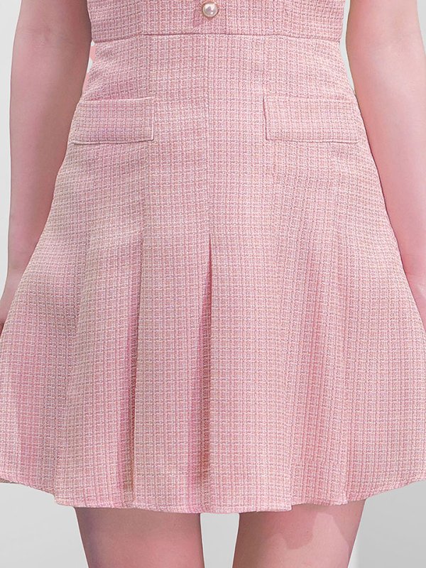 画像5: 【JENNNY】開襟ツイードドレス/フレアー/パールボタン/ポケット/谷間見せ/背中隠し/ミニドレス/キャバドレス【S-Lサイズ/1カラー】[OF04]【KND】 (5)