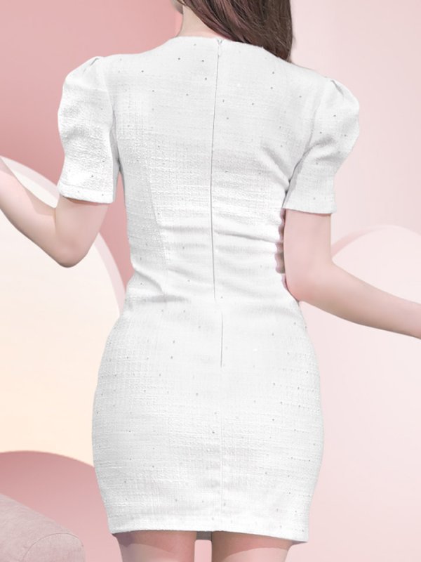 画像6: 【JENNNY】ビジューツイードドレス/タイト/ジップアップ/パフスリーブ/谷間見せ/背中隠し/ミニドレス/キャバドレス【S-Mサイズ/1カラー】[OF04] 【KND】 (6)