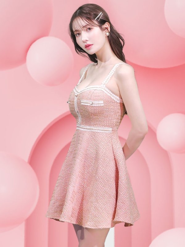 画像3: 【JENNNY】フレアキャミソールドレス/ツイード/レース/谷間見せ/背中見せ/ミニドレス/キャバドレス【S-Lサイズ/1カラー】[OF04] 【KND】 (3)