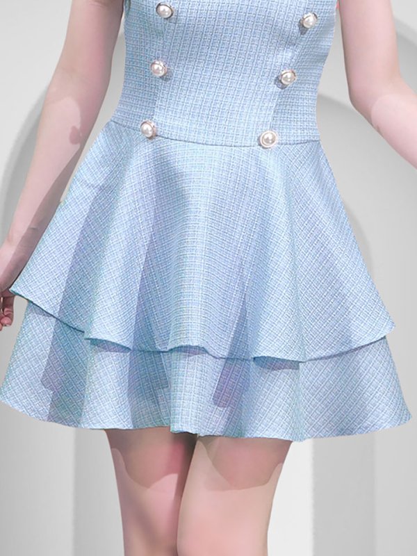 画像5: 【JENNNY】ツイードベアトップフレアドレス/パールボタン/谷間見せ/背中見せ/ミニドレス/キャバドレス【S-Mサイズ/1カラー】[OF04] 【KND】 (5)