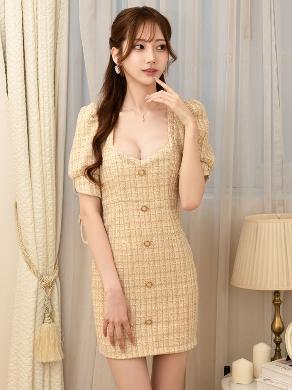 画像3: 【送料無料！】【JENNNY】パフスリーブツイードチェックドレス/キャバドレス【XS-Mサイズ/カラー】[OF04] 【KND】 (3)