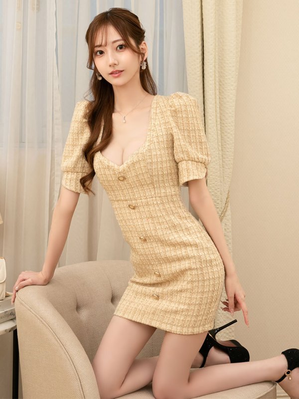 画像7: 【送料無料！】【JENNNY】パフスリーブツイードチェックドレス/キャバドレス【XS-Mサイズ/カラー】[OF04] 【KND】 (7)