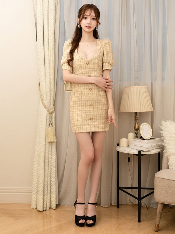 画像11: 【送料無料！】【JENNNY】パフスリーブツイードチェックドレス/キャバドレス【XS-Mサイズ/カラー】[OF04] 【KND】 (11)