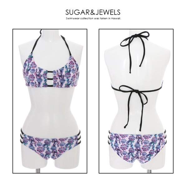 画像5: 【即日発送】【水着セール】【水着】【2サイズ / 1カラー】谷間魅せパープルフラワーホルタービキニ[YMT] (5)