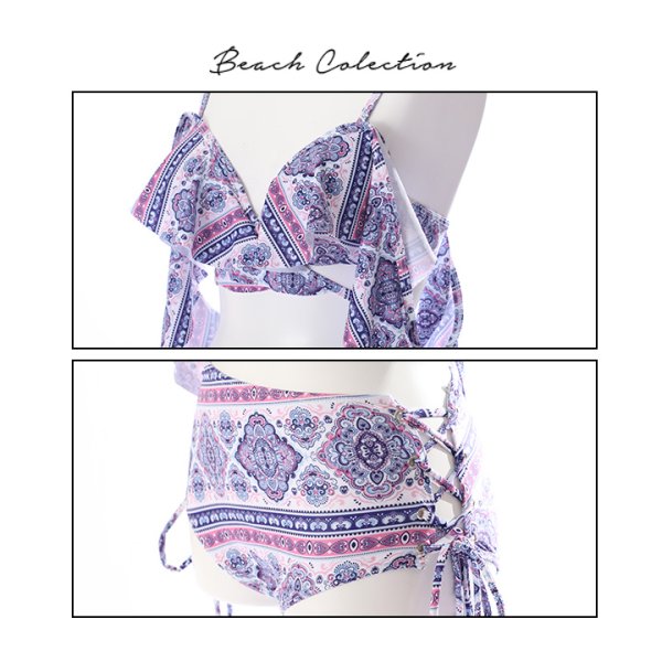 画像8: 【即日発送】値下げ！【水着】フリルオフショルダースカーフ柄ビキニ[YMT] (8)