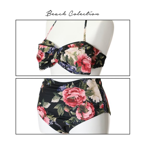画像8: 【即日発送】【水着セール】【水着】フラワーホルターハイウエストビキニ[YMT] (8)