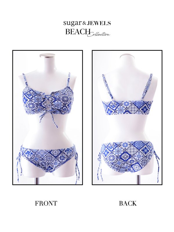 画像10: 【即日発送】値下げ！!【水着】フロントレースアップパネル柄ビキニ	[YMT] (10)