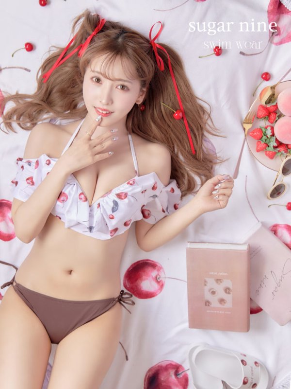 画像2: 【即日発送】【ビキニ】【水着】フリルショルダーさくらんぼビキニ[YMT] (2)