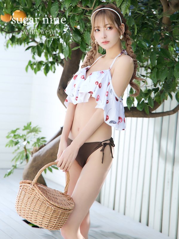 画像3: 【即日発送】【ビキニ】【水着】フリルショルダーさくらんぼビキニ[YMT] (3)