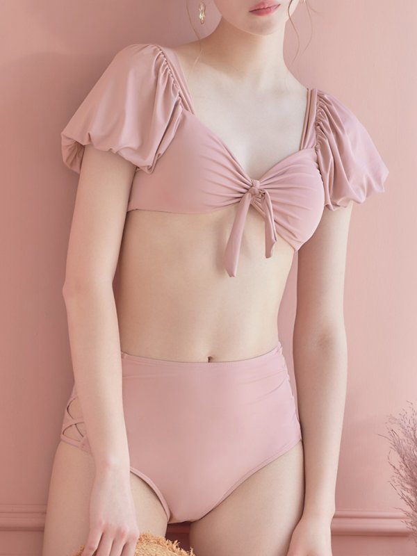 画像6: 【即日発送】【ビキニ】【水着】袖ありギャザーハイウエストビキニ[YMT] (6)