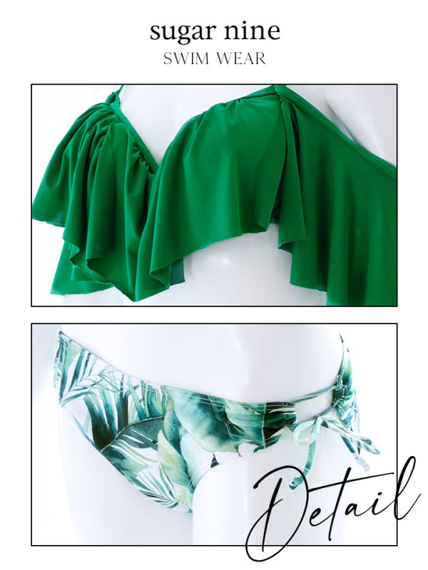 画像11: 【即日発送】SALE!!【ビキニ】SALE!!【水着】フリルショルダーリーフ柄ビキニ[YMT] (11)