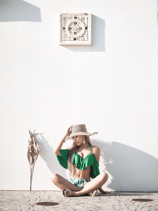 画像9: 【即日発送】SALE!!【ビキニ】SALE!!【水着】フリルショルダーリーフ柄ビキニ[YMT] (9)