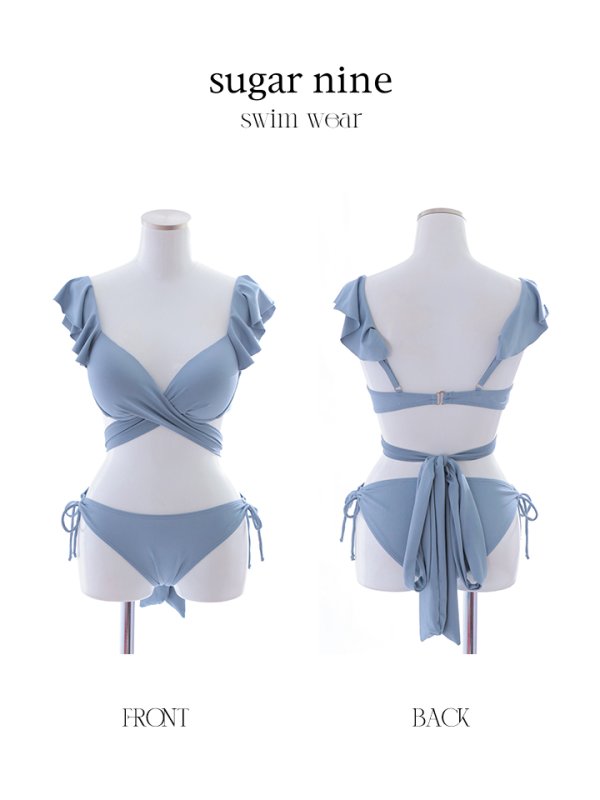 画像16: 【即日発送】【ビキニ】【水着】ショルダーフリルクロスビキニ/無地/シンプル[YMT] (16)