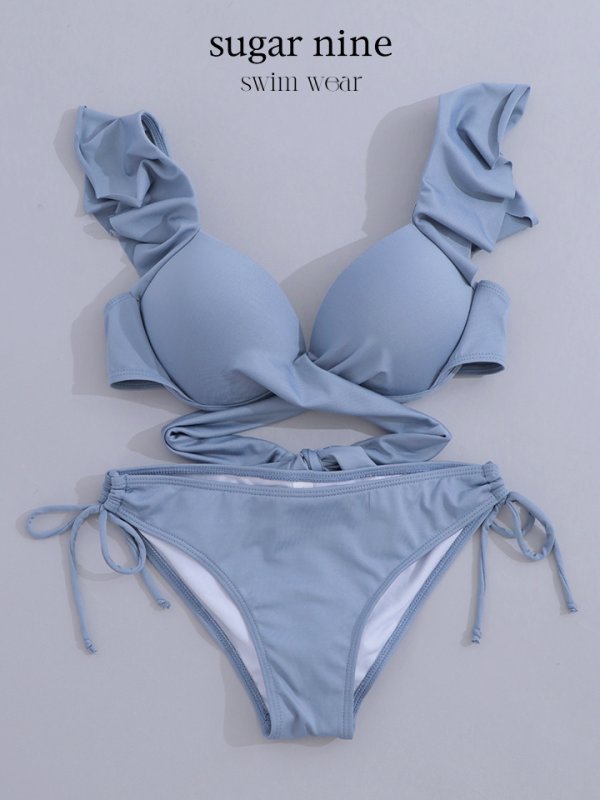 画像31: 【即日発送】【ビキニ】【水着】ショルダーフリルクロスビキニ/無地/シンプル[YMT] (31)