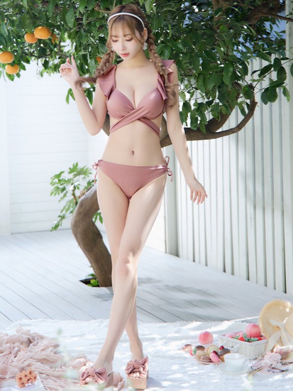 画像11: 【即日発送】【ビキニ】【水着】ショルダーフリルクロスビキニ/無地/シンプル[YMT] (11)