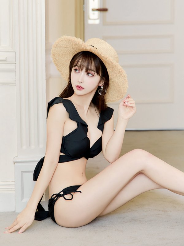 画像17: 【即日発送】【ビキニ】【水着】ショルダーフリルクロスビキニ/無地/シンプル[YMT] (17)