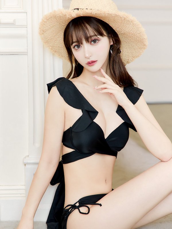 画像19: 【即日発送】【ビキニ】【水着】ショルダーフリルクロスビキニ/無地/シンプル[YMT] (19)