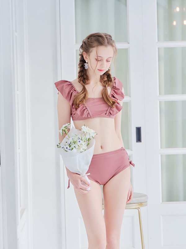 画像9: 【即日発送】【水着セール】【ビキニ】【水着】フリルショルダービキニ/ハイウエスト/無地/シンプル[YMT] (9)