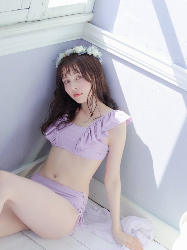 画像35: 【ビキニ】【水着】フリルショルダービキニ/ハイウエスト/無地/シンプル[YMT] (35)