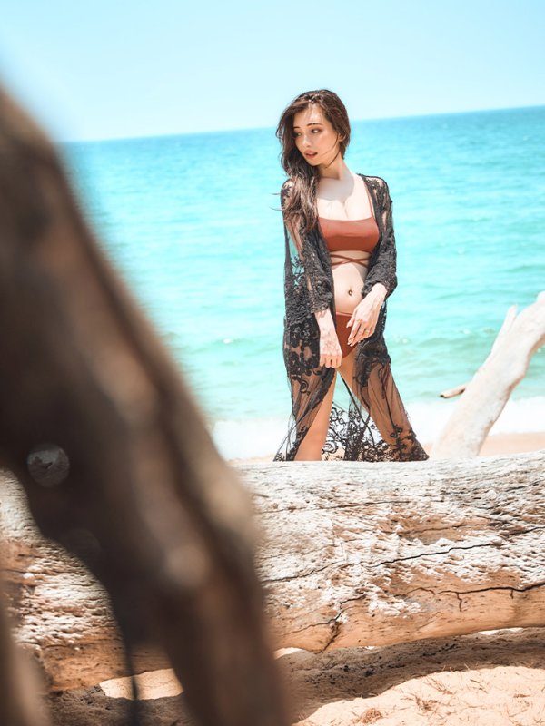 画像2: 【即日発送】【ビキニ】【水着小物：カーディガン】ロングスリーブレースカーディガン[YMT] (2)