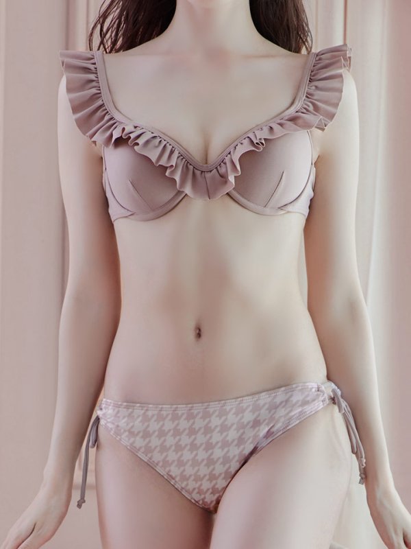 画像21: 【即日発送】【ビキニ】【水着】フリルカラー 千鳥格子柄 ビキニ 2点セット[YMT] (21)