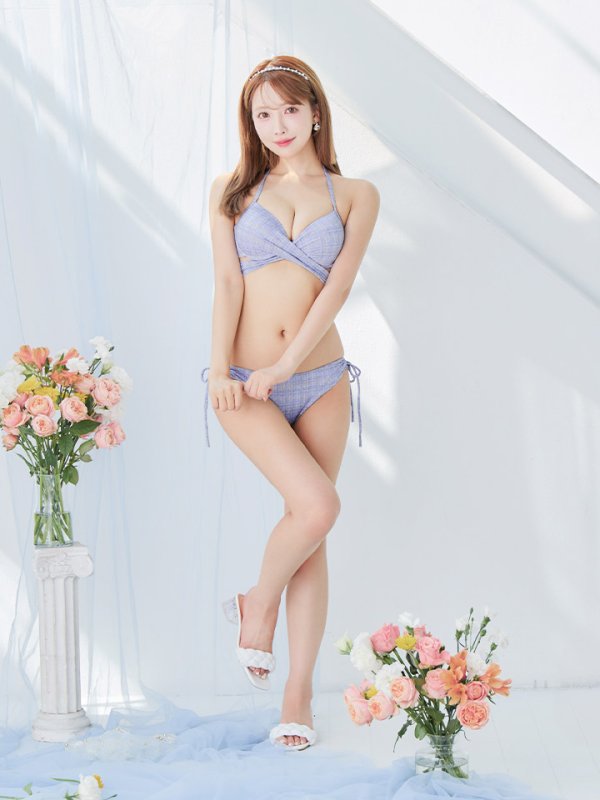 画像14: 【即日発送】【ビキニ】【水着】ツイードプリント バッククロスリボン クロスビキニ 2点セット [YMT] (14)