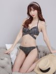 画像9: 【即日発送】【ビキニ】【水着】ツイードプリント バッククロスリボン クロスビキニ 2点セット[YMT] (9)