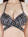 画像9: 【即日発送】【ビキニ】【水着】ツイードプリント バッククロスリボン クロスビキニ 2点セット[YMT] (9)