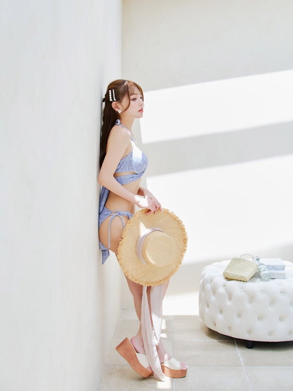 画像19: 【即日発送】【ビキニ】【水着】ツイードプリント バッククロスリボン クロスビキニ 2点セット[YMT] (19)