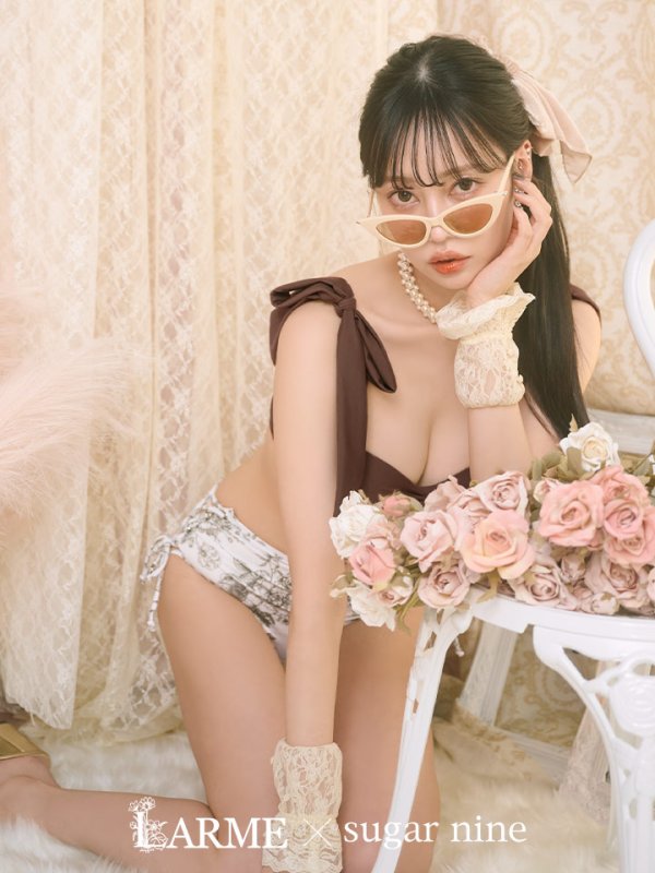 画像2: 【即日発送】【水着セール】【ビキニ】【水着】トワルドジュイ柄 / ショルダーリボンビキニ[YMT][M194-HS-23NN] (2)