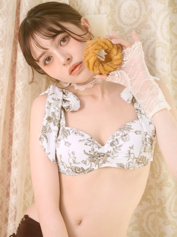 画像4: 【即日発送】【ビキニ】【水着】トワルドジュイ柄 / ショルダーリボンビキニ[YMT] (4)