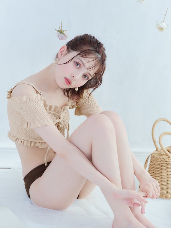 画像12: 【即日発送】【水着セール】【ビキニ】【水着】オフショルビキニ /無地/シャーリング/ニット/2点セット[YMT] (12)