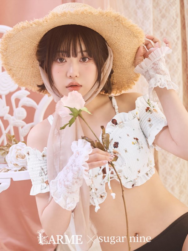 画像3: 【即日発送】【ビキニ】【水着】オフショルビキニ /花柄/シャーリング/ニット/2点セット[YMT] (3)