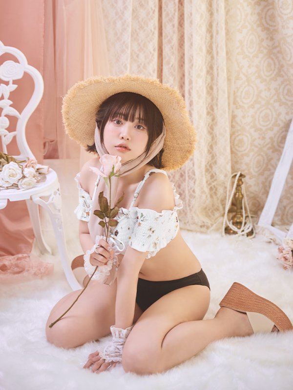 画像6: 【即日発送】【ビキニ】【水着】オフショルビキニ /花柄/シャーリング/ニット/2点セット[YMT] (6)