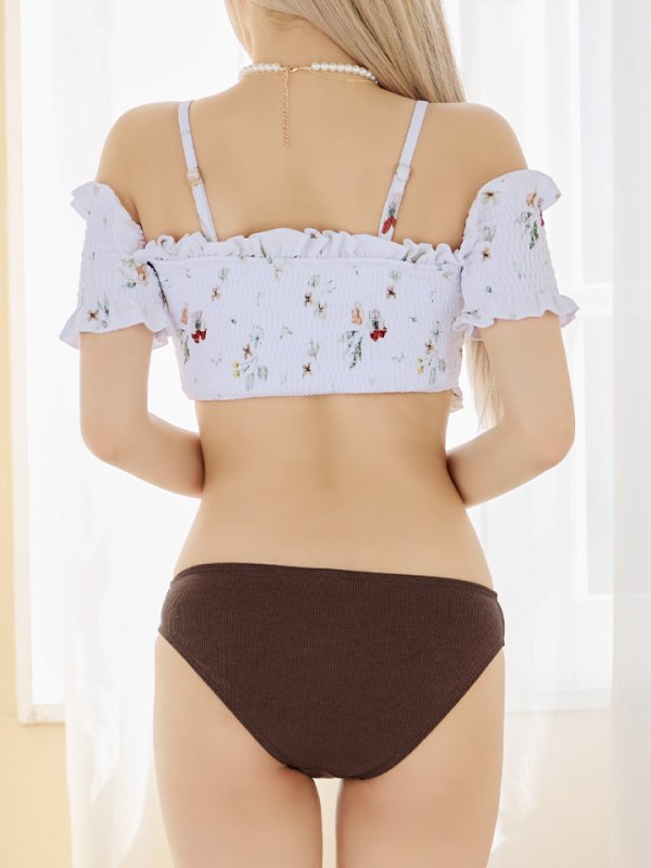 画像12: 【即日発送】【水着セール】【ビキニ】【水着】オフショルビキニ /花柄/シャーリング/ニット/2点セット[YMT] (12)