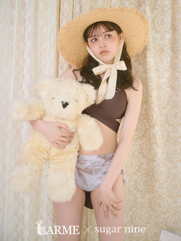 画像2: 【即日発送】【水着セール】【ビキニ】【水着】リーフ柄バッククロスリボンビキニ/ハイウエスト[YMT] (2)