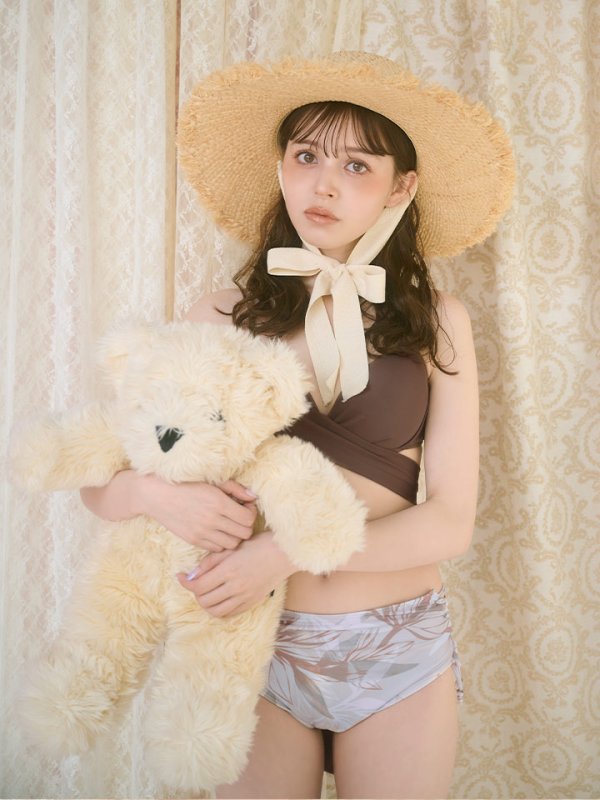 画像7: 【即日発送】【水着セール】【ビキニ】【水着】リーフ柄バッククロスリボンビキニ/ハイウエスト[YMT] (7)