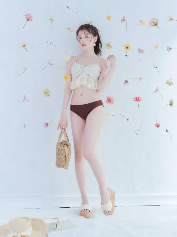 画像9: 【即日発送】【ビキニ】【水着】フリルレースビキニ /ベアトップ/ペプラム/2点セット[YMT] (9)