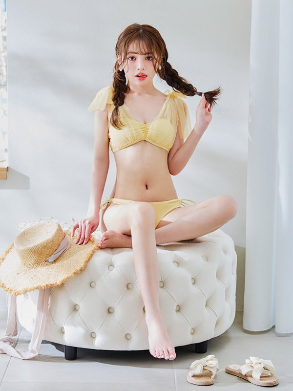 画像18: 【即日発送】【ビキニ】【水着】チュールリボン バストアップ ビキニ 2点セット[YMT] (18)