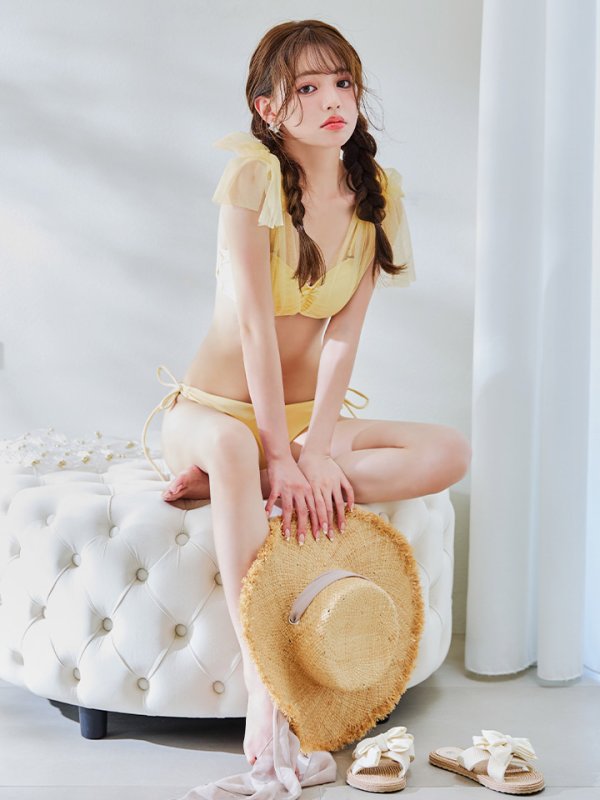 画像23: 【即日発送】【ビキニ】【水着】チュールリボン バストアップ ビキニ 2点セット[YMT] (23)