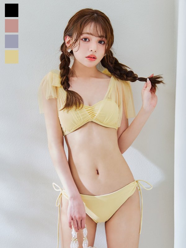 画像11: 【即日発送】【ビキニ】【水着】チュールリボン バストアップ ビキニ 2点セット[YMT] (11)