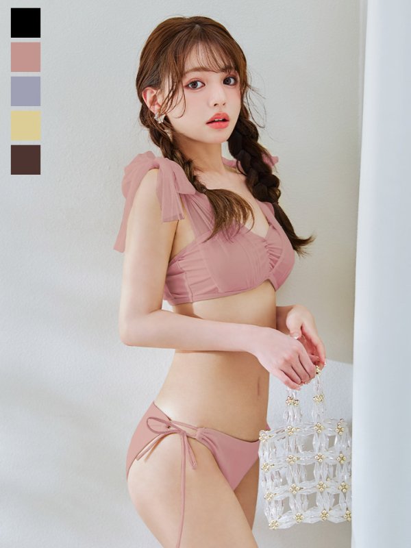 画像4: 【即日発送】【ビキニ】【水着】チュールリボン バストアップ ビキニ 2点セット[YMT] (4)