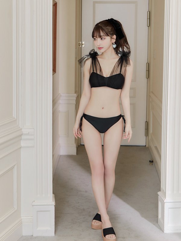 画像8: 【即日発送】【ビキニ】【水着】チュールリボン バストアップ ビキニ 2点セット[YMT] (8)