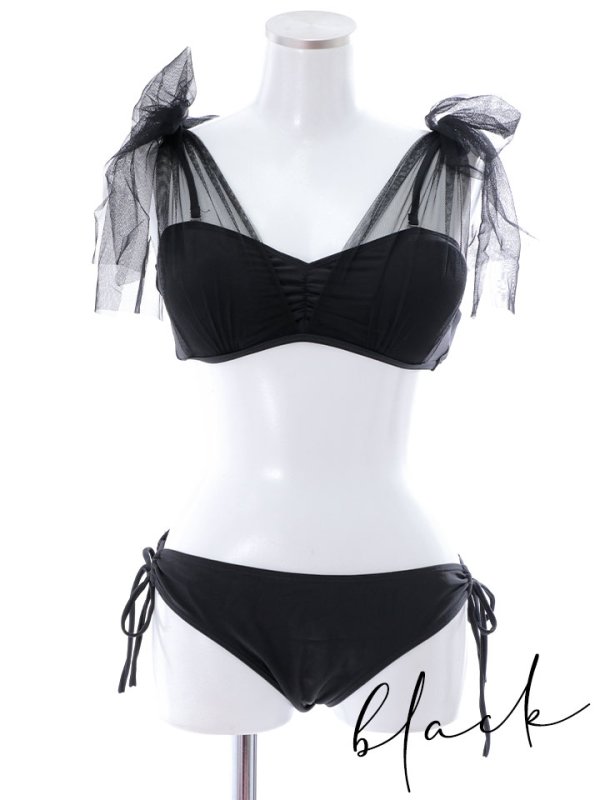 画像42: 【即日発送】【ビキニ】【水着】チュールリボン バストアップ ビキニ 2点セット[YMT] (42)