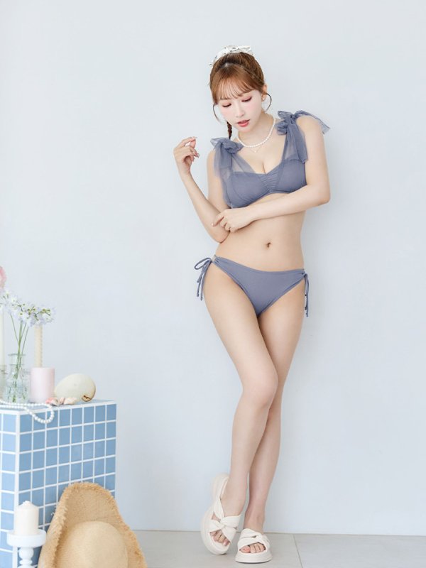 画像14: 【即日発送】【ビキニ】【水着】チュールリボン バストアップ ビキニ 2点セット[YMT] (14)