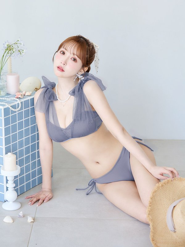 画像16: 【即日発送】【ビキニ】【水着】チュールリボン バストアップ ビキニ 2点セット[YMT] (16)