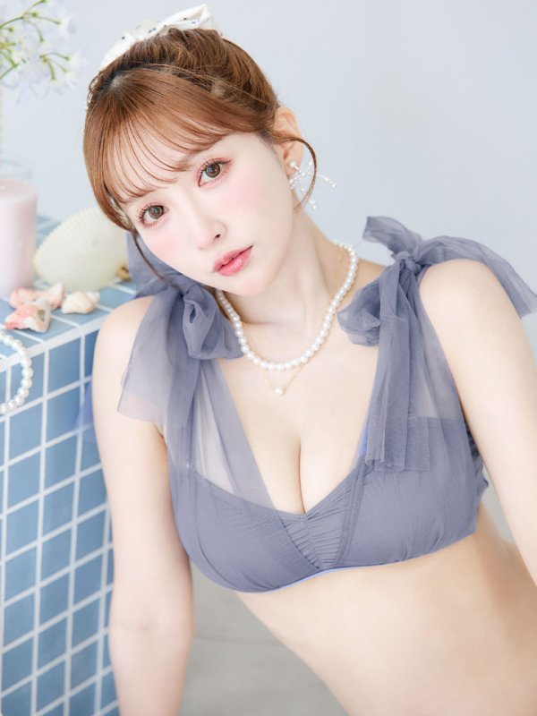 画像3: 【即日発送】【ビキニ】【水着】チュールリボン バストアップ ビキニ 2点セット[YMT] (3)