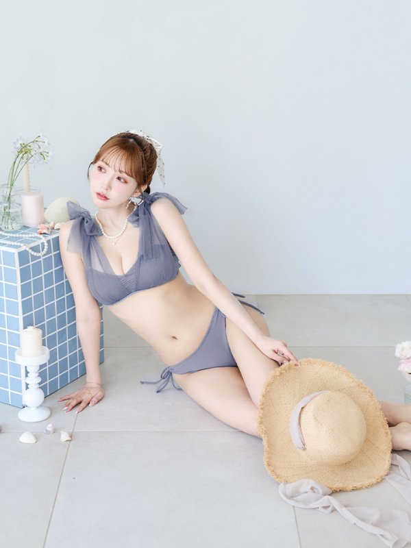 画像8: 【即日発送】【ビキニ】【水着】チュールリボン バストアップ ビキニ 2点セット[YMT] (8)