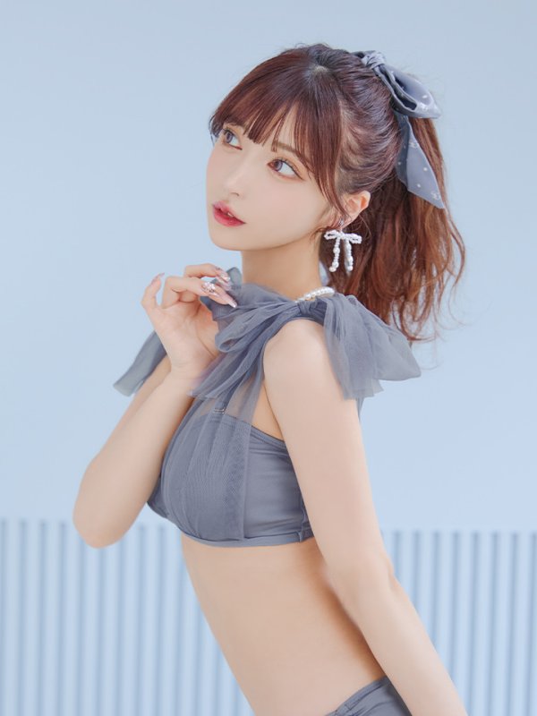 画像17: 【即日発送】【ビキニ】【水着】チュールリボン バストアップ ビキニ 2点セット[YMT] (17)